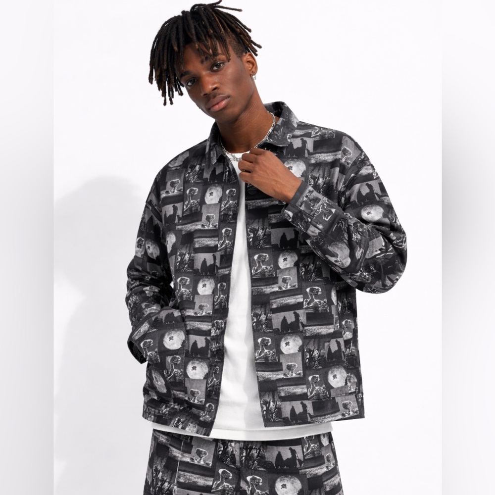 LAZY OAF x ET Movie Collab Unisex ET Print Cotton Twill Jacket Black White S